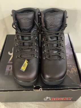Rocky Men's Dark Brown Leather Hiking/Work Boots Steel Toe